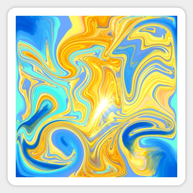 Blue and Gold Marble Swirling Sky Abstract Sticker by Art by Deborah Camp